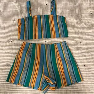 STAUD Rigina Top and Oscar Shorts In Ibiza Stripe- 2 Piece Set Linen- both sz 4!